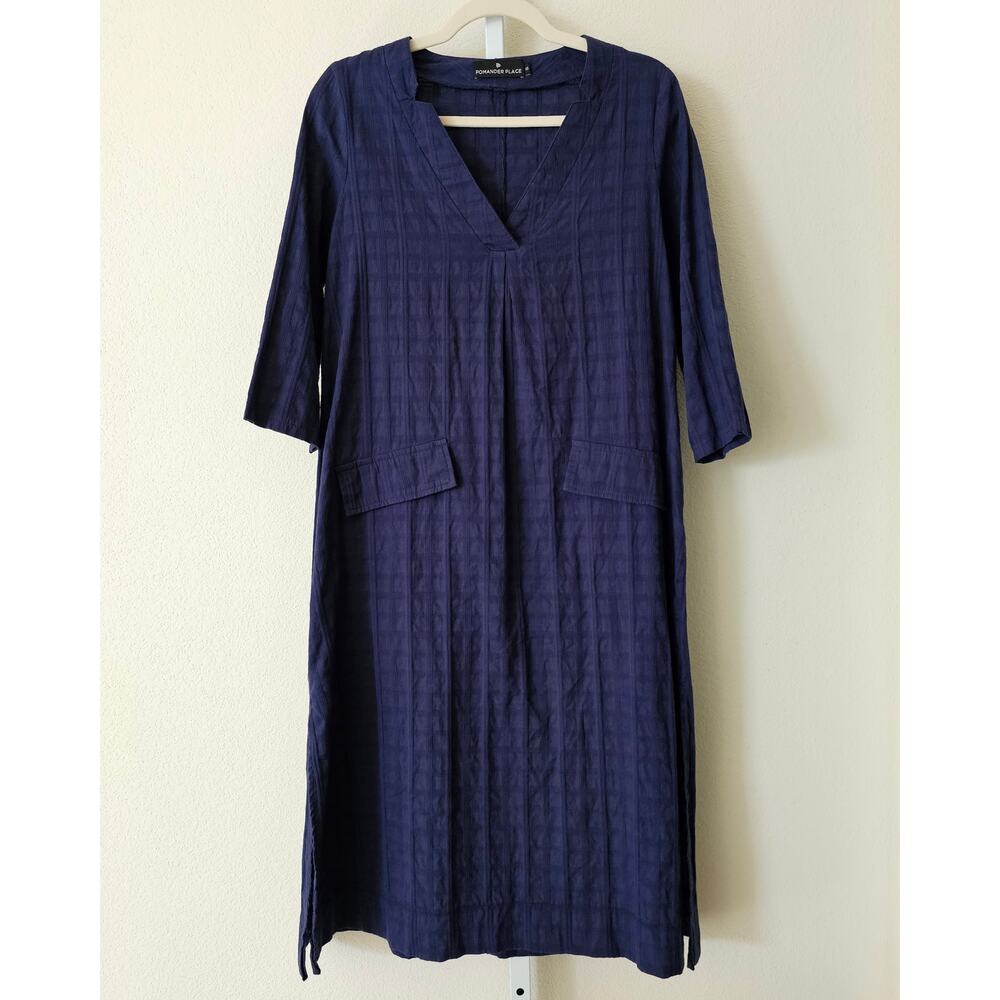 TUCKERNUCK POMANDER PLACE Women's Carolina Caftan Navy Blue Cotton Dress Sz S